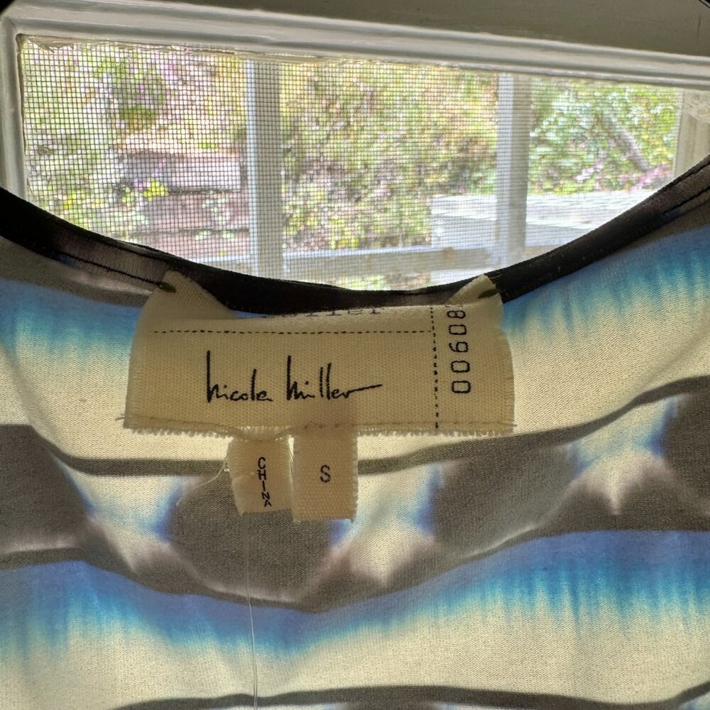 NICOLE MILLER Tie Dye Stripe Asymmetrical Cold Shoulder Dress - Picture 6 of 9